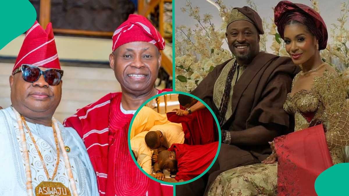 Casamento do irmão mais velho de Davido: bilionário Teji Adeleke, governador de Osun se curva aos sogros em vídeo